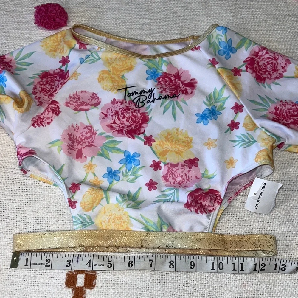 Tommy Bahama 💐 Girls 2-pc Set Sz 14 Floral L/S Rashguard with Gold Trim NEW!